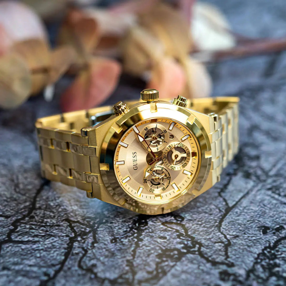 Guess Continental Champagne Round Dial Multi-function Men Watch - GW0260G4