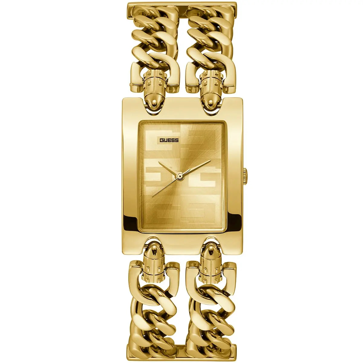 Guess G Mod gold women's watch with square dial and chainlink strap