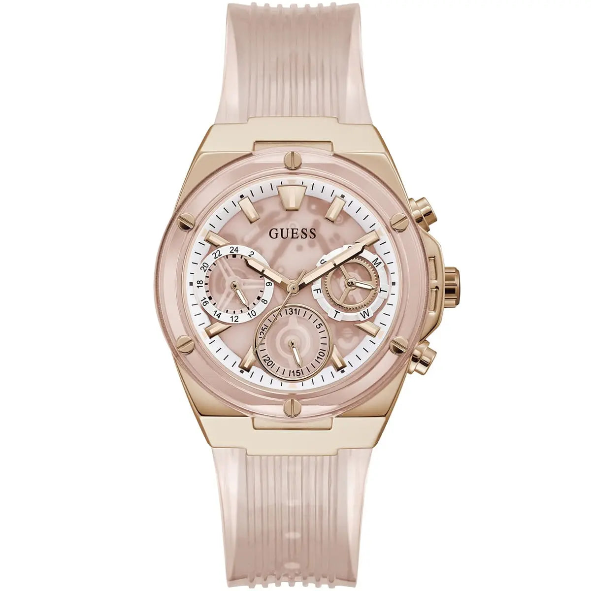 Guess Athena Rose Gold Dial Rose Gold Rubber Strap Women Watch - GW0409L3