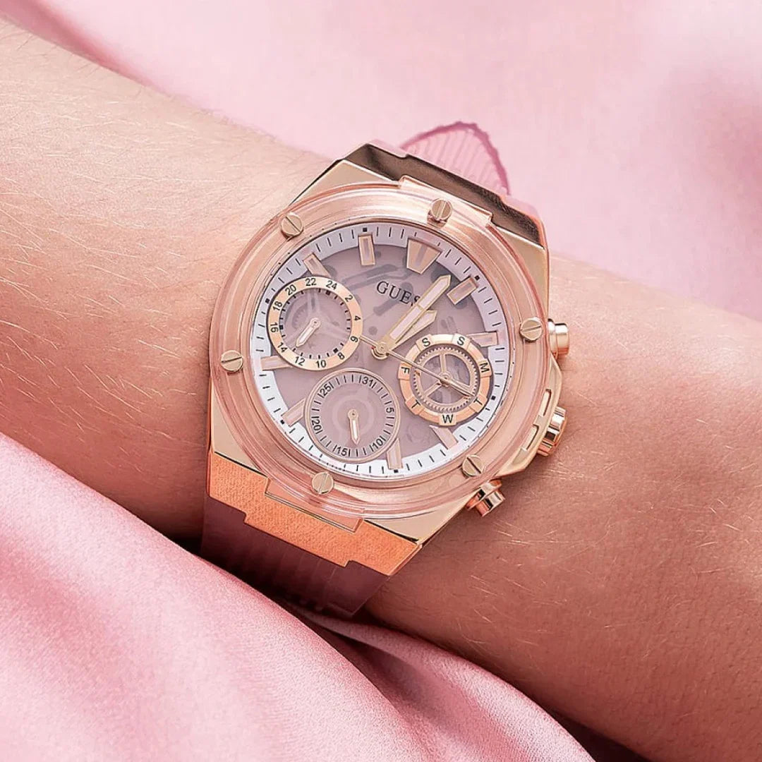 Guess Athena Rose Gold Dial Rose Gold Rubber Strap Women Watch - GW0409L3
