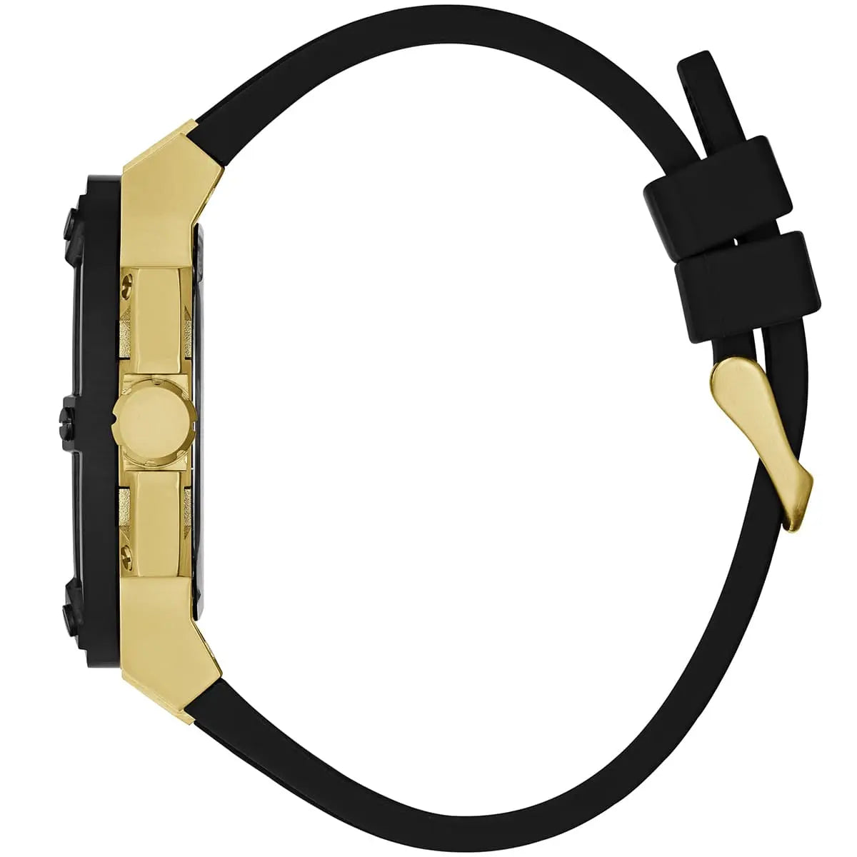 Guess Matrix Multifunction Gold Dial Black Rubber Strap Men Watch - GW0423G2