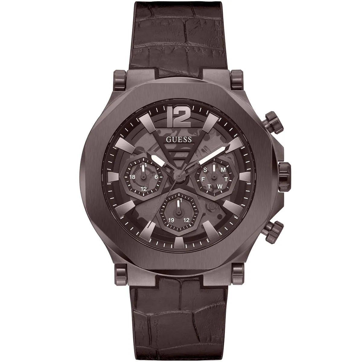 Guess Edge Chronograph Brown Dial Brown Leather Strap Men Watch - GW0492G2