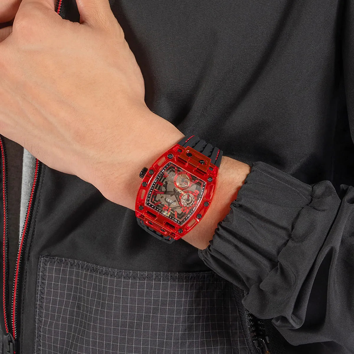 GUESS Black & Red Multi-function Mens Watch - GW0499G4