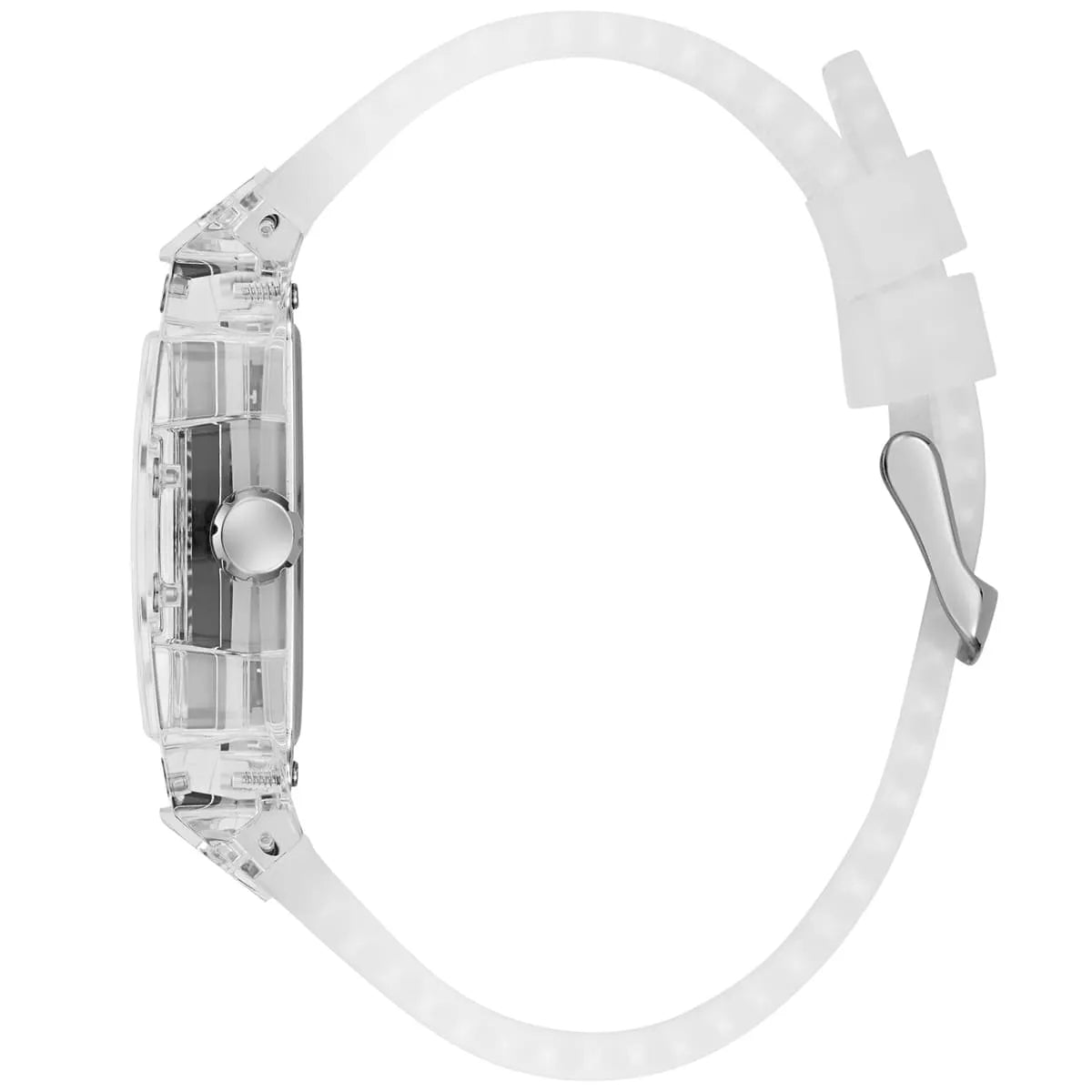 Guess Phoenix Quartz Burgundy Dial Transparent Silicone Strap Men Watch - GW0499G9