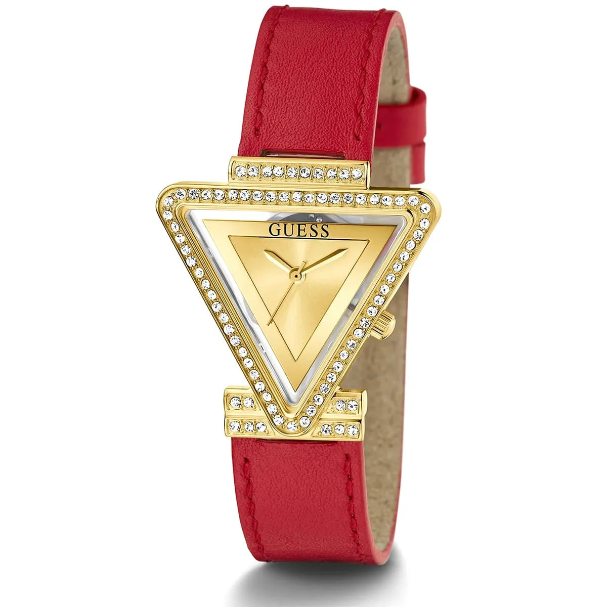 Guess Quartz Red Leather Strap Champagne Dial 34mm Women's Watch - GW0504L2