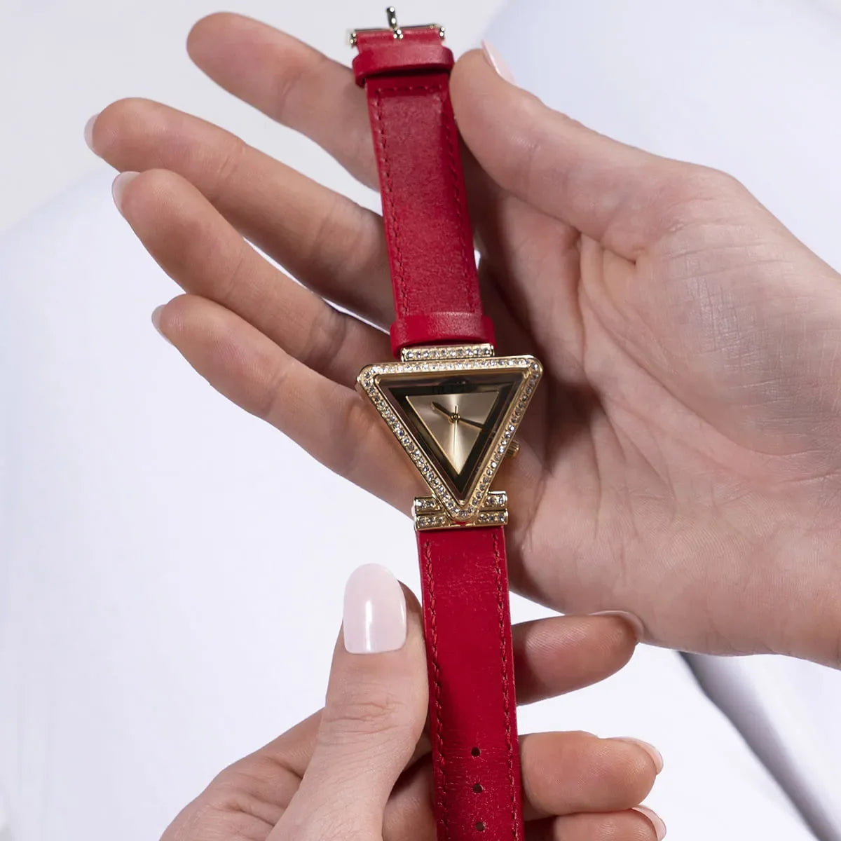 Guess Quartz Red Leather Strap Champagne Dial 34mm Women's Watch - GW0504L2
