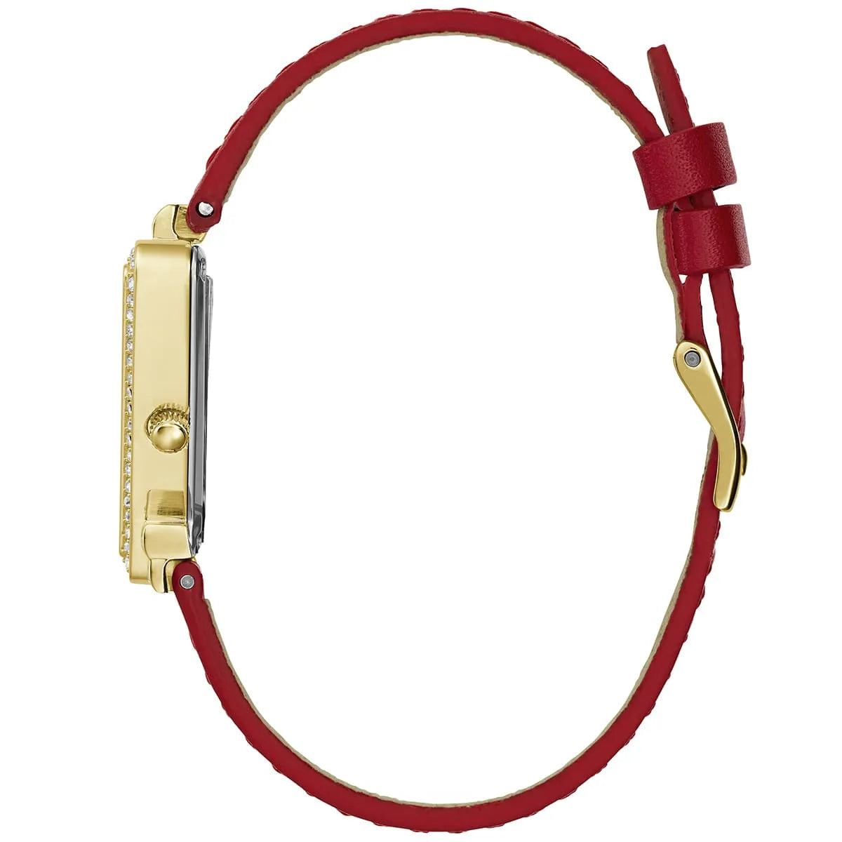 Guess Quartz Red Leather Strap Champagne Dial 34mm Women's Watch - GW0504L2
