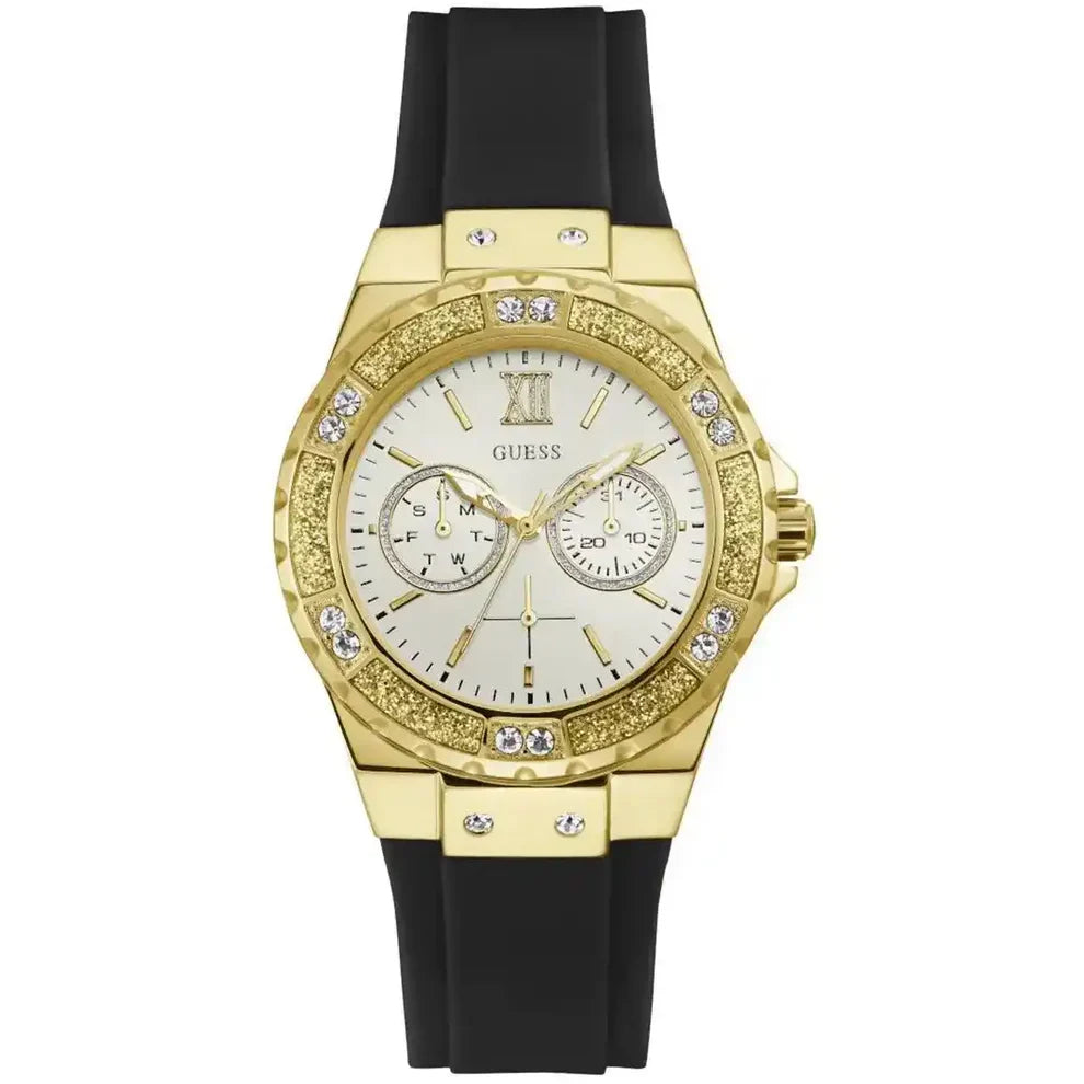 Guess Limelight Crystals Silver Dial Black Rubber Strap Women Watch - GW0519L1