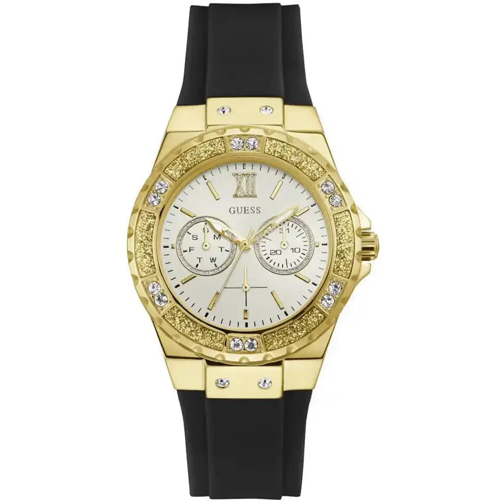 Guess Limelight Crystals Silver Dial Black Rubber Strap Women Watch - GW0519L1