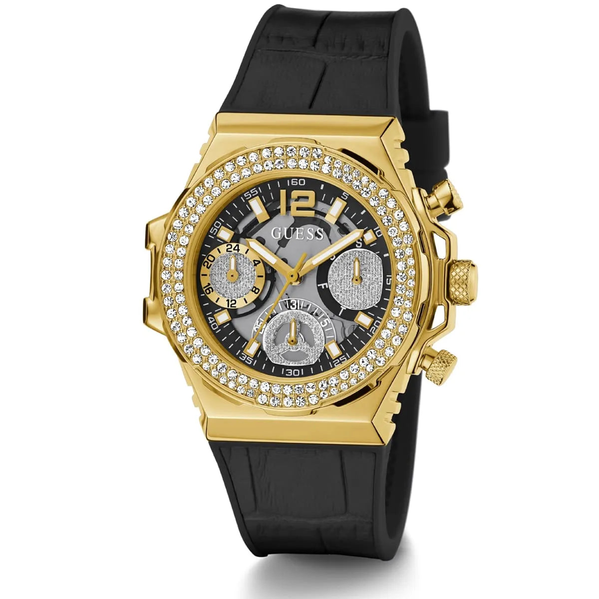 Guess Gold Stainless Steel Black Silicon Women's Watch - GW0553L4