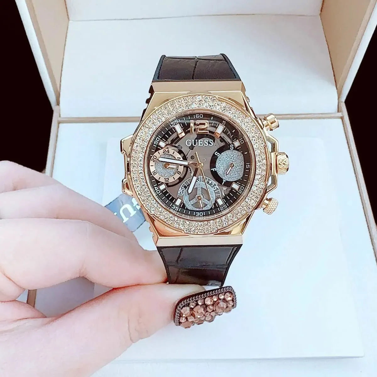 Guess Gold Stainless Steel Black Silicon Women's Watch - GW0553L4