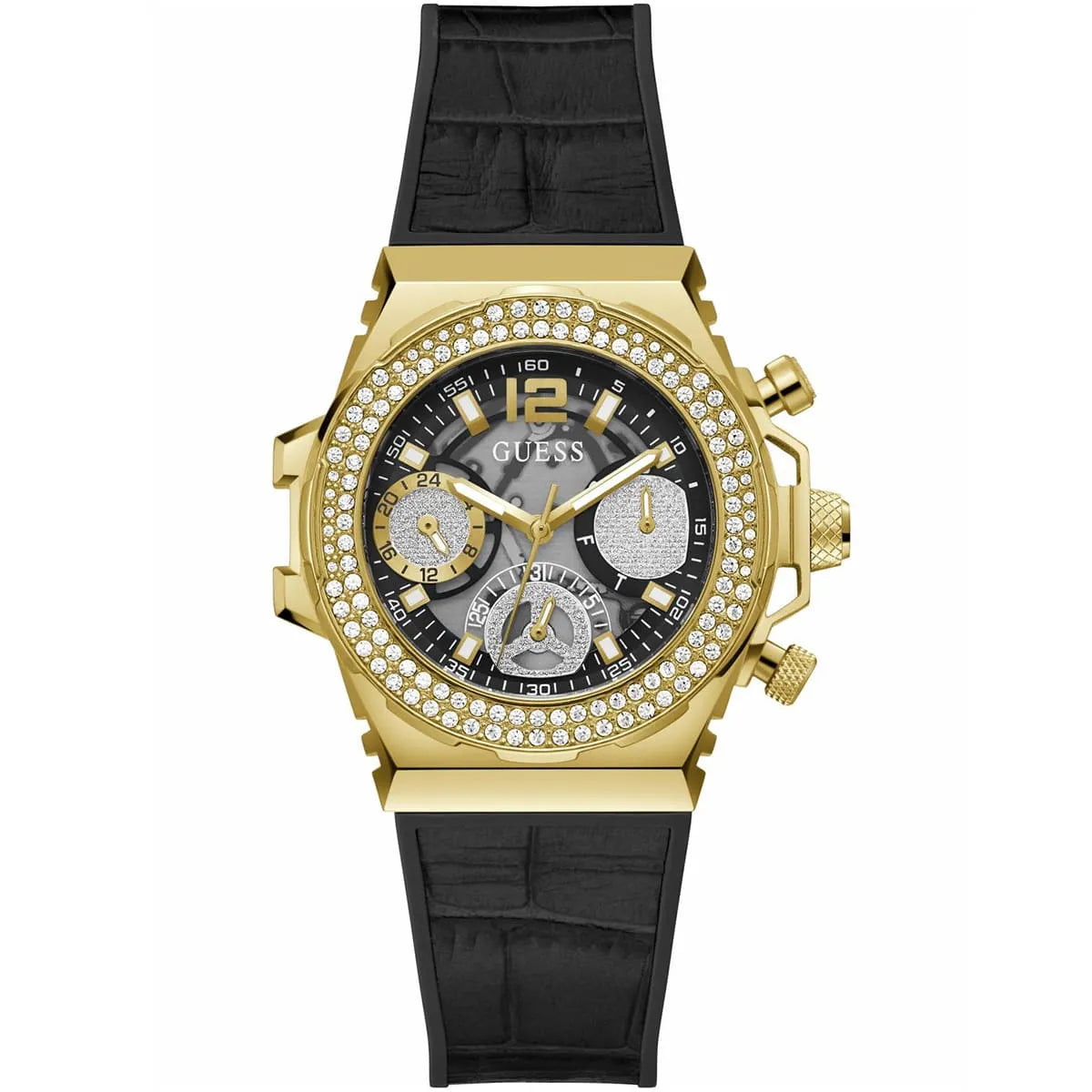 Guess Gold Stainless Steel Black Silicon Women's Watch - GW0553L4