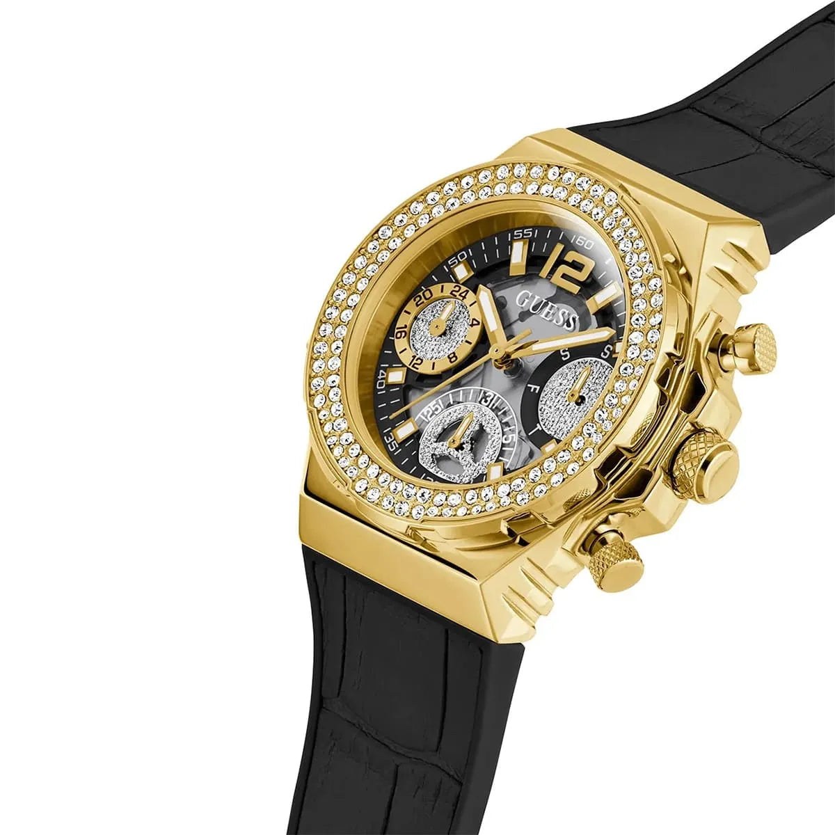 Guess Gold Stainless Steel Black Silicon Women's Watch - GW0553L4