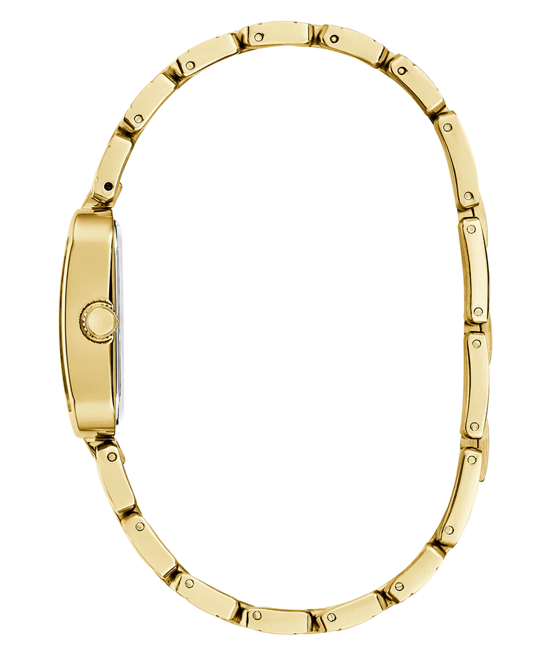 GUESS gold tone ladies watch bracelet detail showing segmented link design