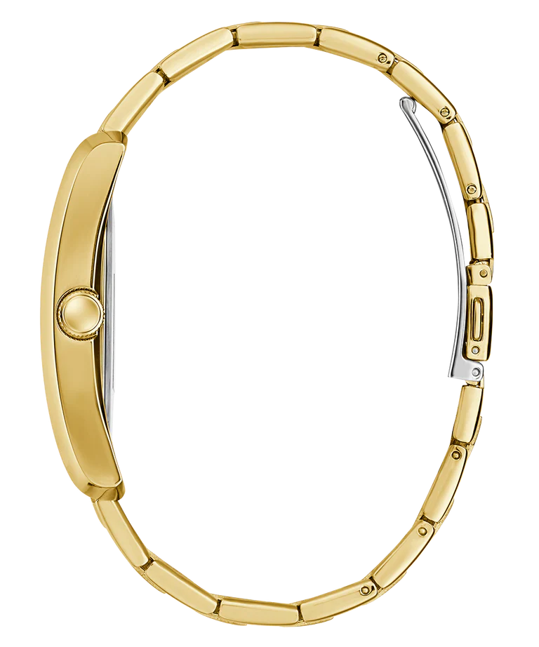 Guess Clyde gold-tone stainless steel bracelet and case side view