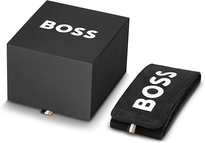 Hugo Boss watch presented in branded black gift box with protective pouch