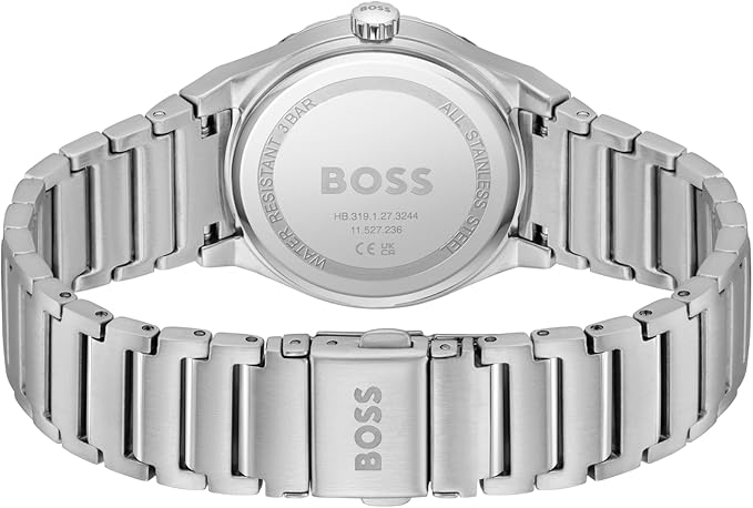 Hugo Boss watch caseback showing stainless steel material and model details