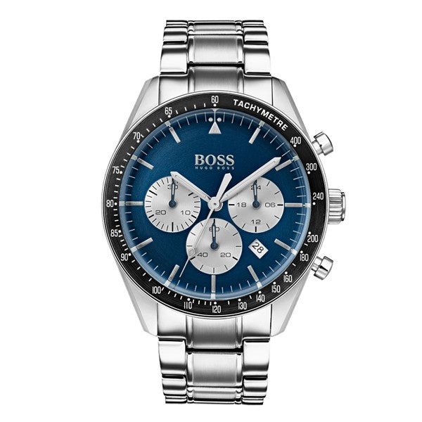 Hugo Boss 1513630 men's chronograph watch with blue dial and steel bracelet