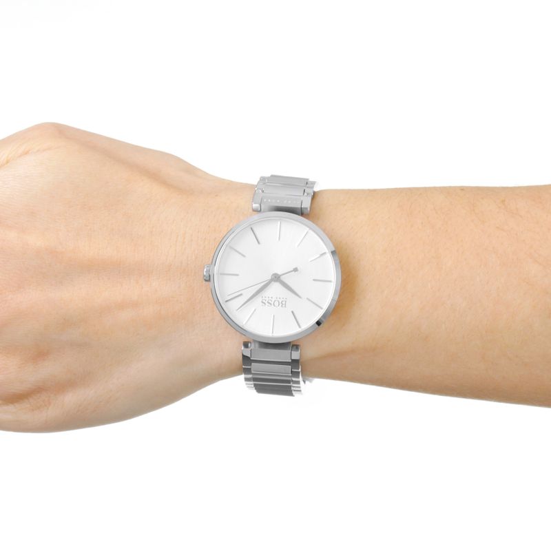 Hugo Boss Allusion silver women's watch worn on wrist