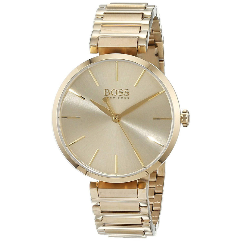 Hugo Boss Allusion gold women's watch with round champagne dial and gold link bracelet