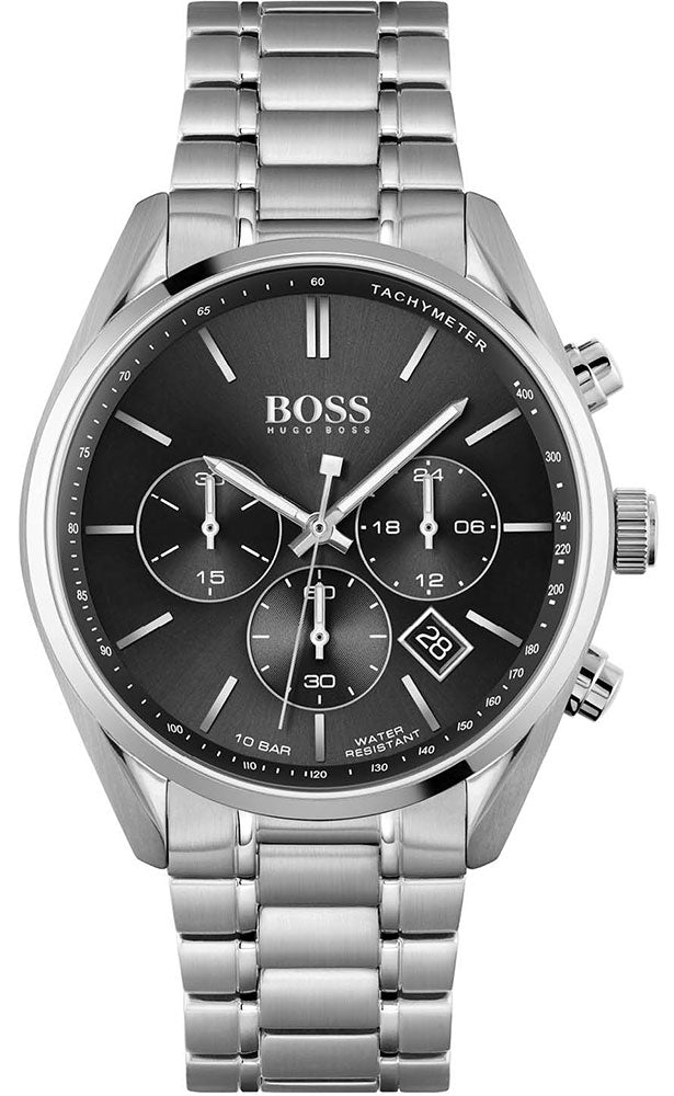 Hugo Boss Associate Champion chronograph watch with black dial and stainless steel bracelet