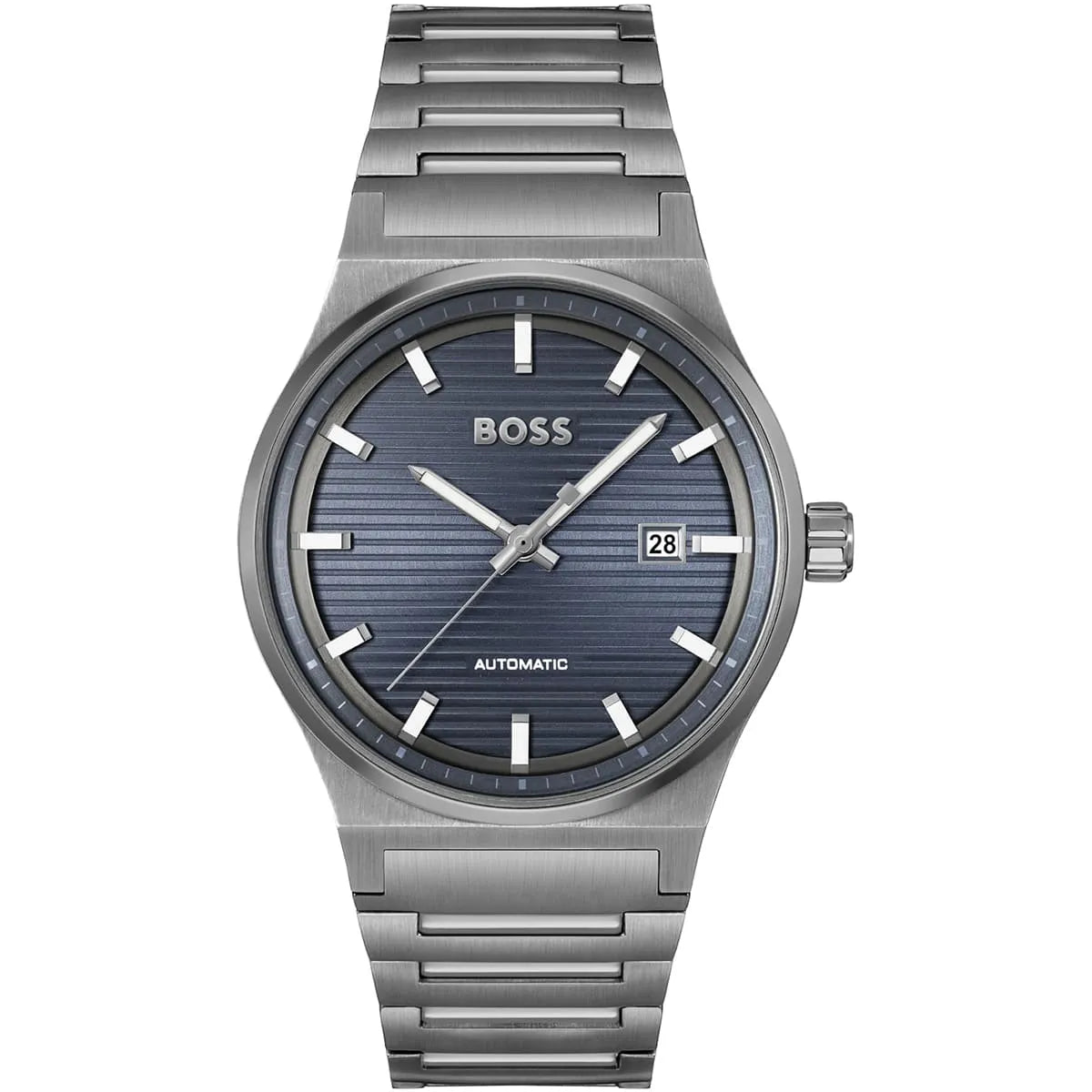 Hugo Boss Candor Auto watch with blue dial and gray stainless steel bracelet, automatic movement