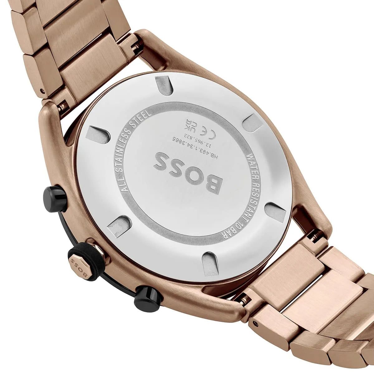 Hugo Boss Center Court Chronograph  44mm Black Dial Beige Gold IP Steel Bracelet Men's Watch – 1514027