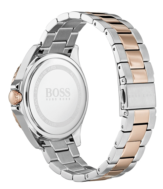 Back view of Hugo Boss Classic watch with two-tone stainless steel bracelet and case