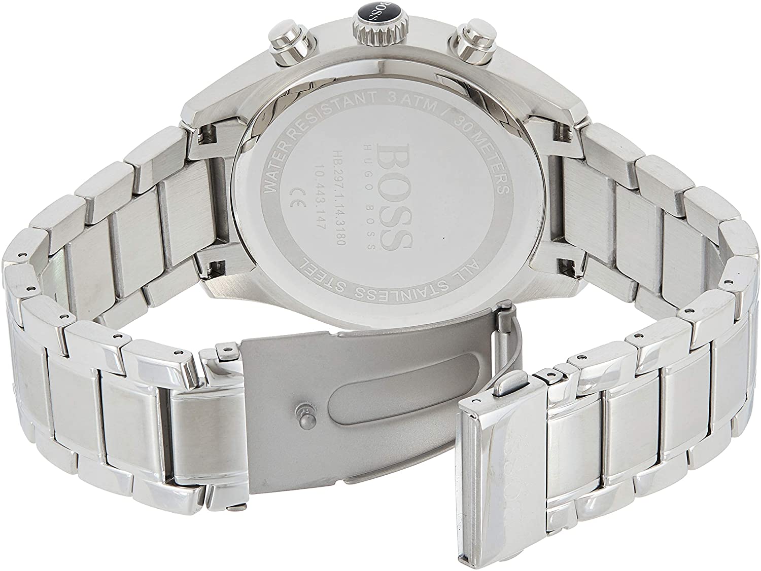 Hugo Boss Grand Prix caseback showing stainless steel back and clasp detail