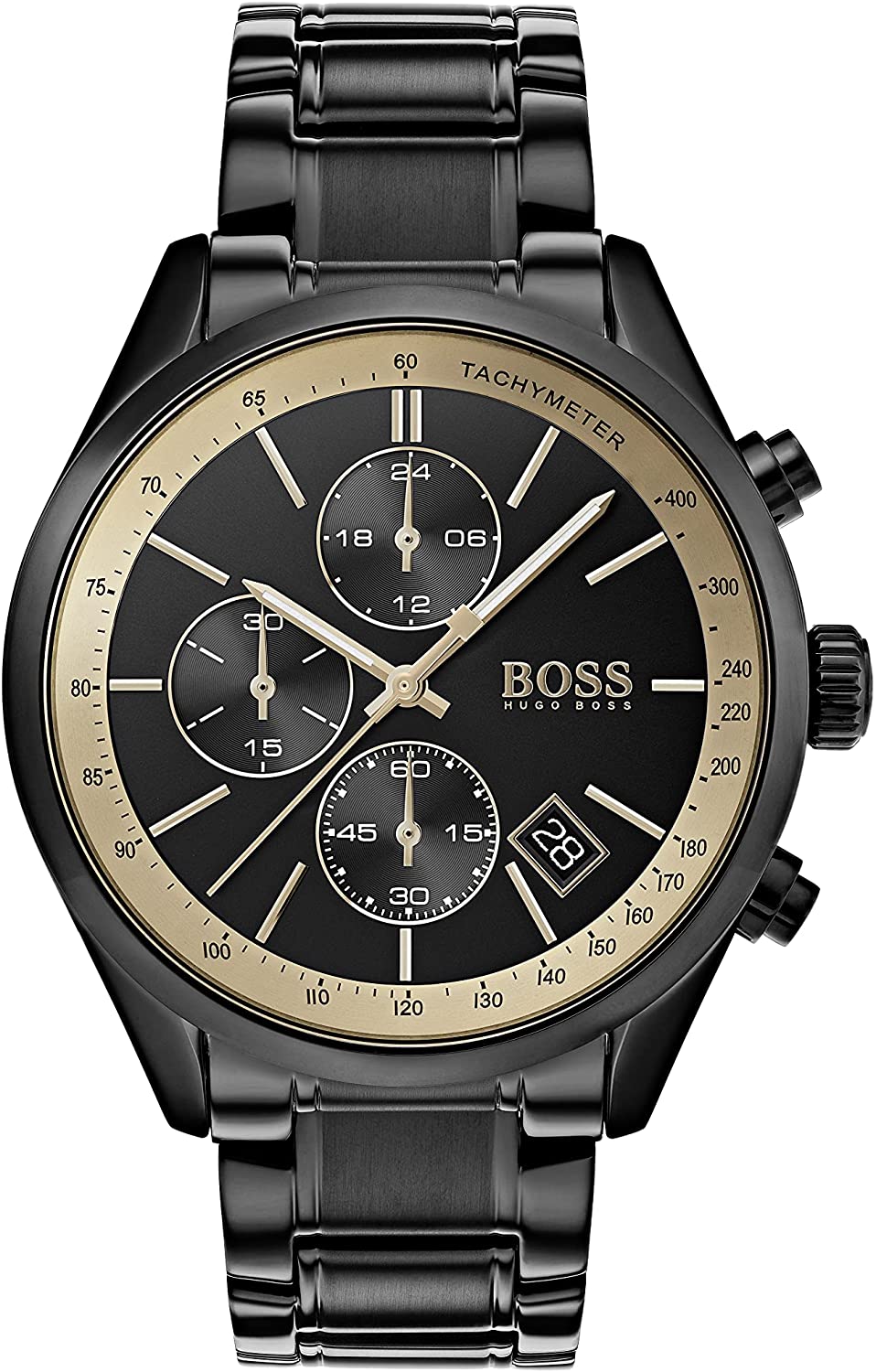 Hugo Boss Grand Prix black IP chronograph with gold bezel and dial accents