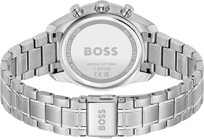 Hugo Boss Grand Tour case back showing stainless steel bracelet and BOSS branding