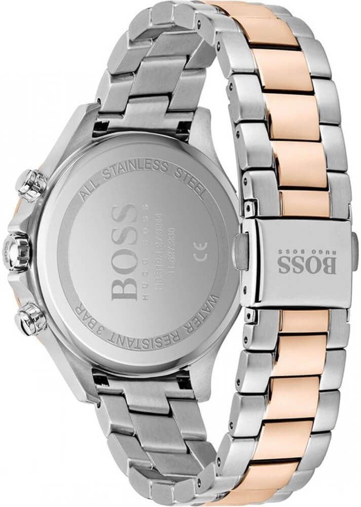 Case back of Hugo Boss Hera watch showing stainless steel with BOSS branding