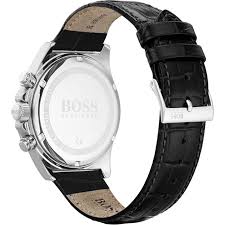 Hugo Boss Hero Chronograph Black Dial Black Leather Strap Watch For Men - 1513752