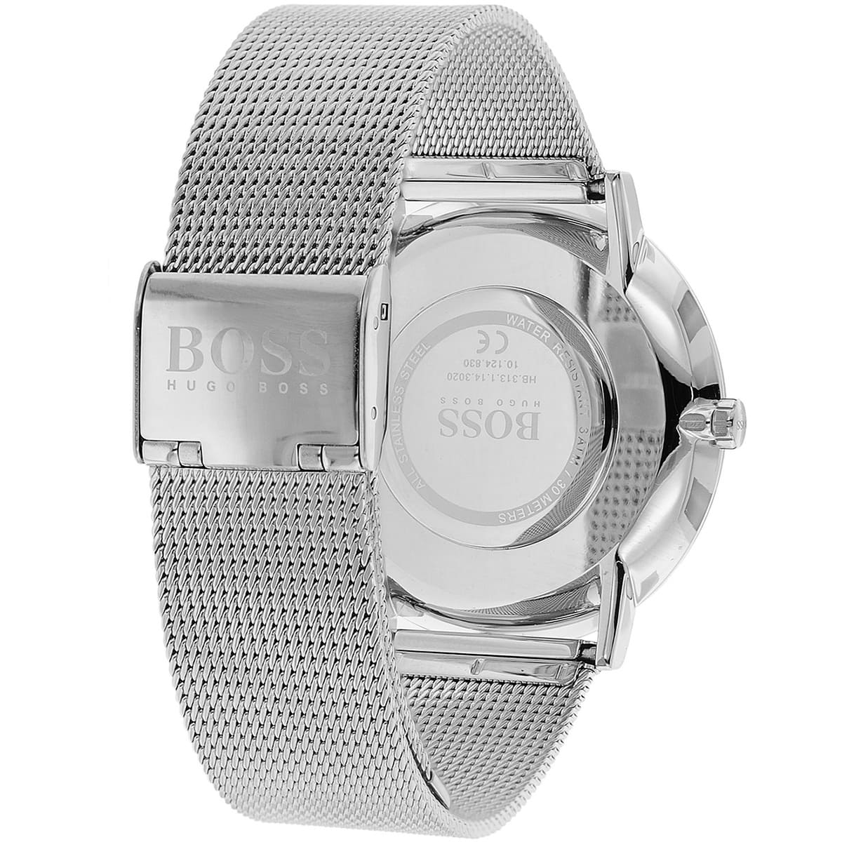 Three-quarter view of Hugo Boss Horizon watch displaying dial and case back