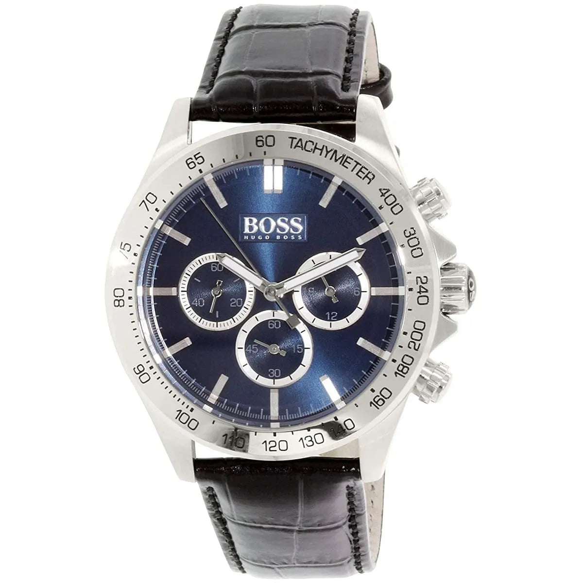 Hugo Boss Ikon Blue Dial Black Leather Strap Watch for Men - 1513176