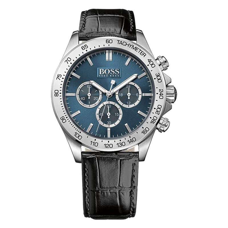 Hugo Boss Ikon Blue Dial Black Leather Strap Watch for Men - 1513176