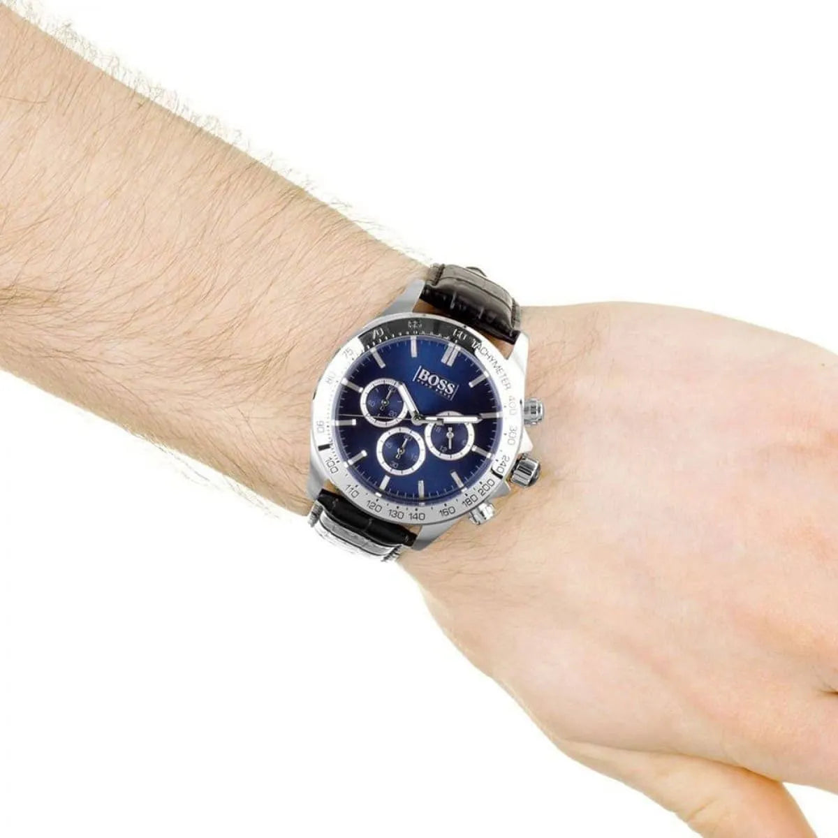 Hugo Boss Ikon Blue Dial Black Leather Strap Watch for Men - 1513176