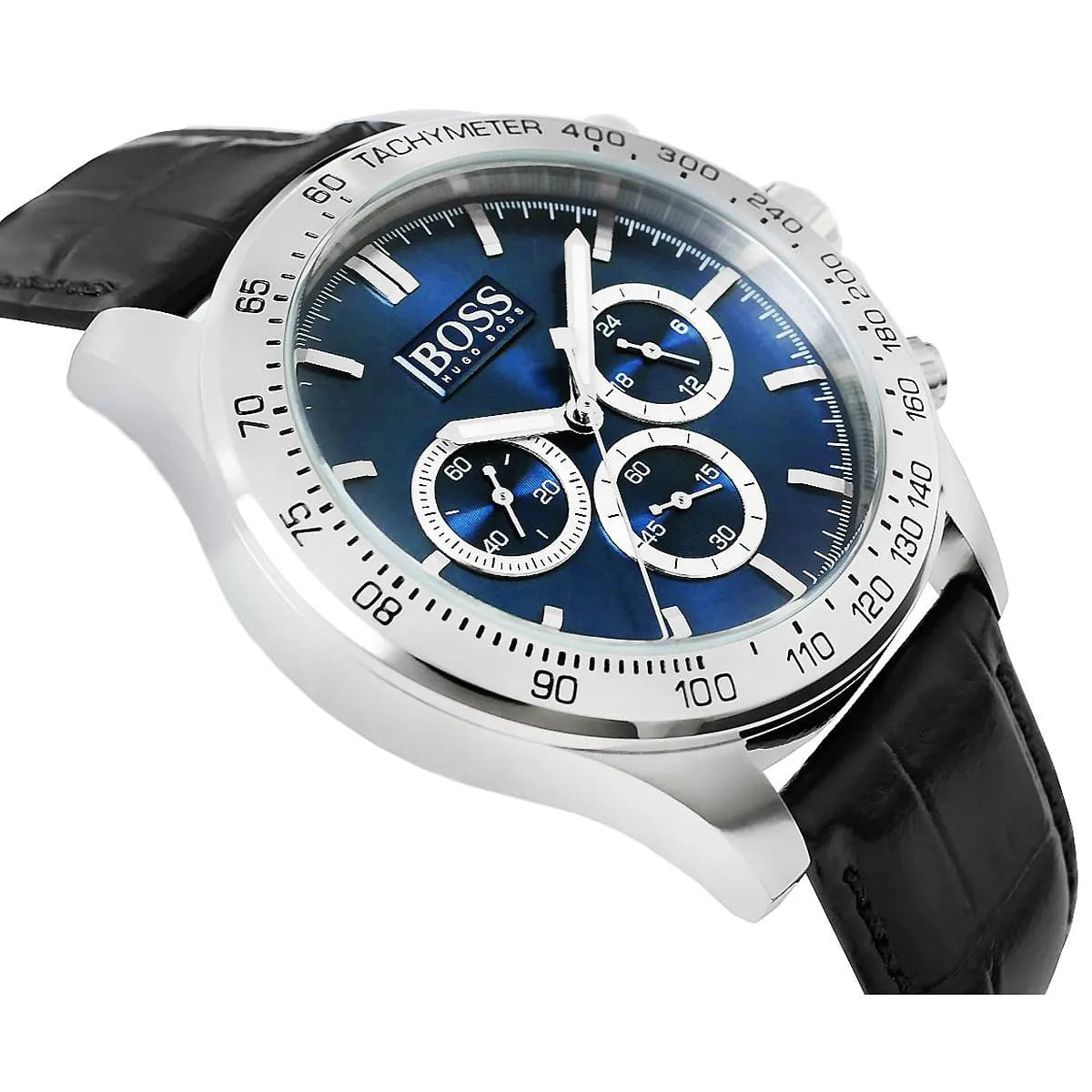 Hugo Boss Ikon Blue Dial Black Leather Strap Watch for Men - 1513176