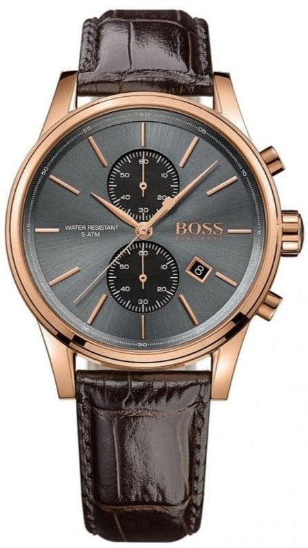 Hugo Boss Jet  Chronograph Gray Dial Brown Genuine Leather Luxe Men Watch - 1513281