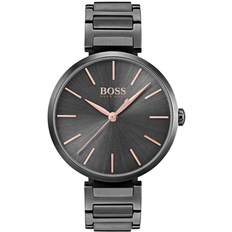 Hugo Boss Marina grey dial ladies watch with rose gold hands and indices, stainless steel bracelet