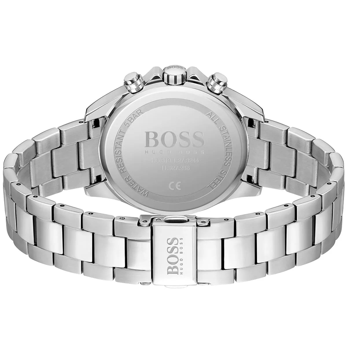 Hugo Boss Novia watch caseback showing silver stainless steel with BOSS branding