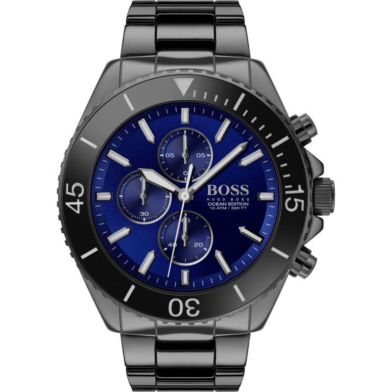 Hugo Boss Ocean Ceramic Edition blue dial chronograph men's watch with black case