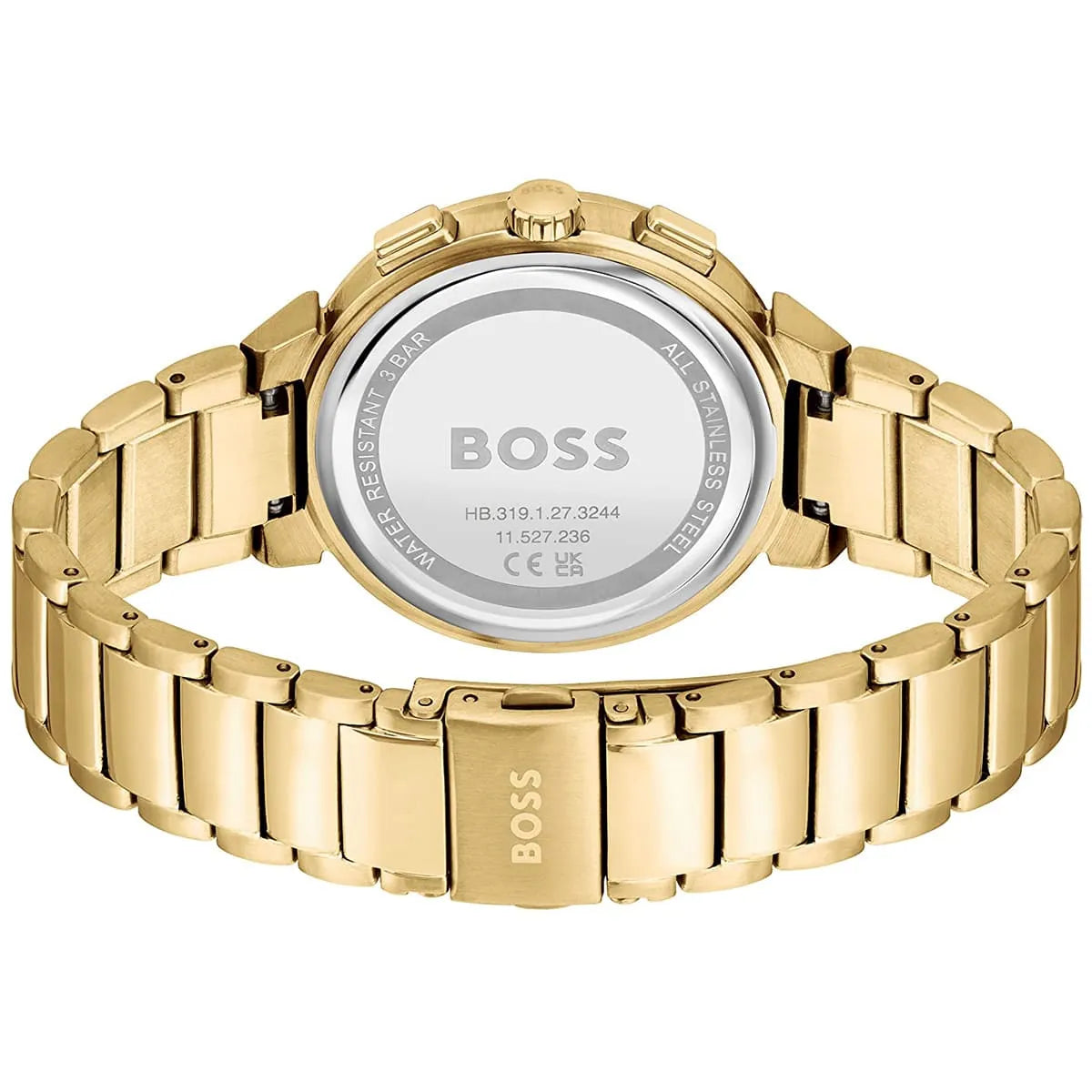 Hugo Boss One chronograph caseback showing movement and reference number