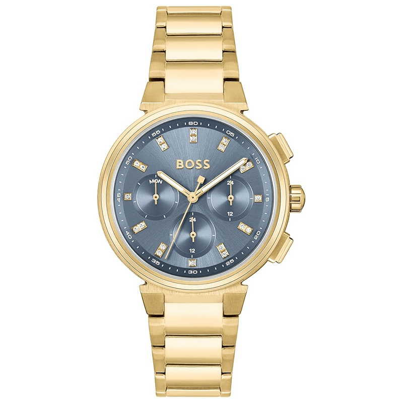 Hugo Boss One chronograph women's watch with blue dial and gold-tone case