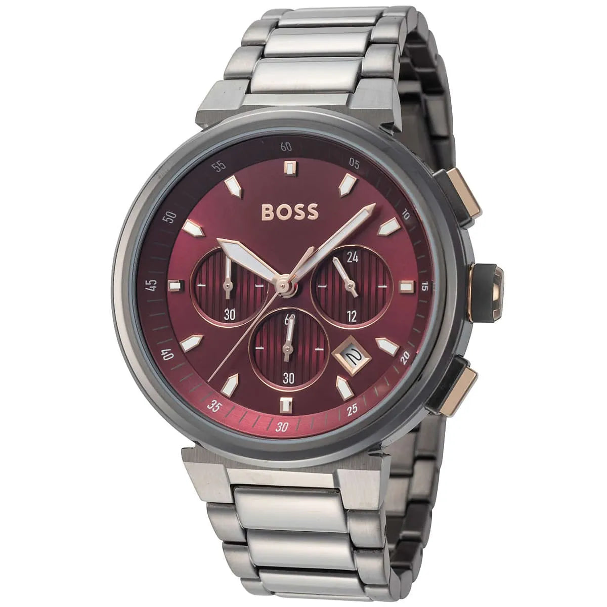 Hugo Boss ONE Chronograph Red Dial Grey Steel Strap Watch For Men - 1514000
