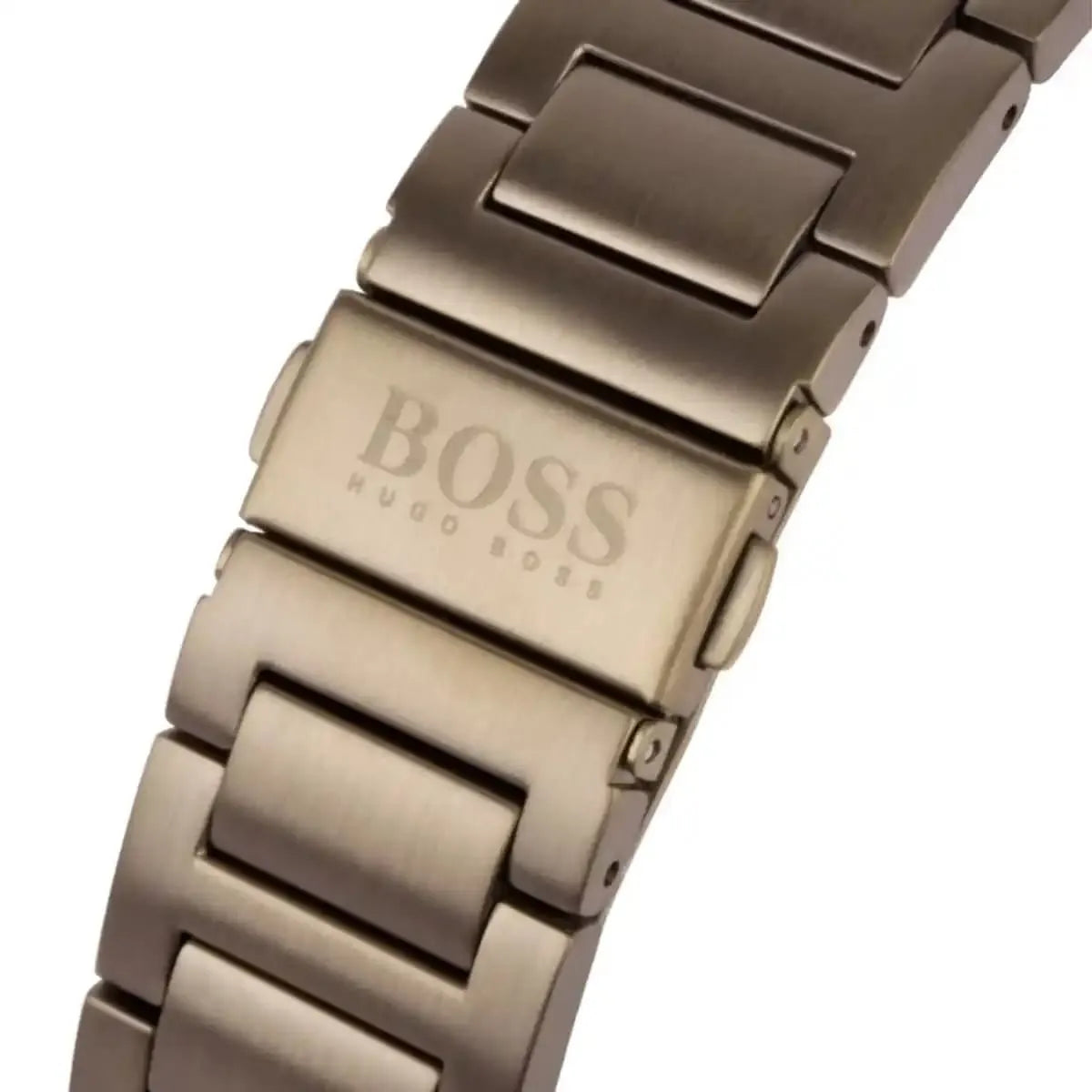 Hugo Boss Pioneer brown steel bracelet strap close-up detail