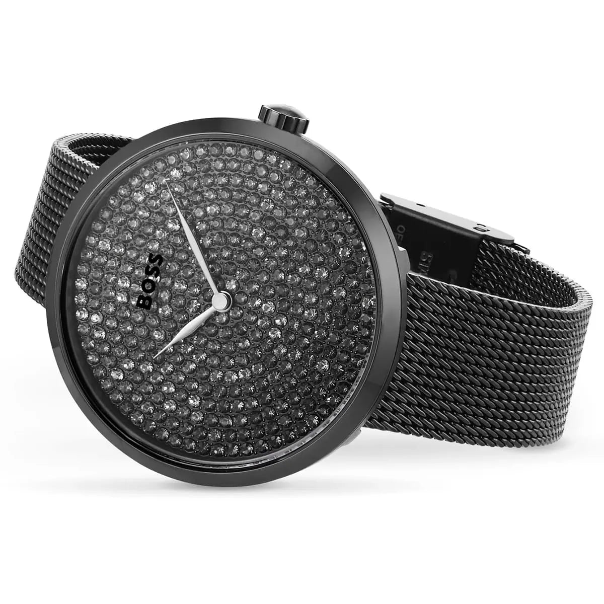 Hugo Boss Praise women's watch with crystal dial and black mesh bracelet