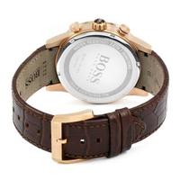 Hugo Boss Rafale Chronograph caseback showing brown leather strap and rose gold case back