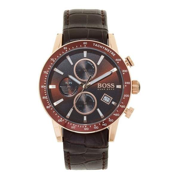 Hugo Boss Rafale Chronograph brown dial men's watch with rose gold case and brown leather strap