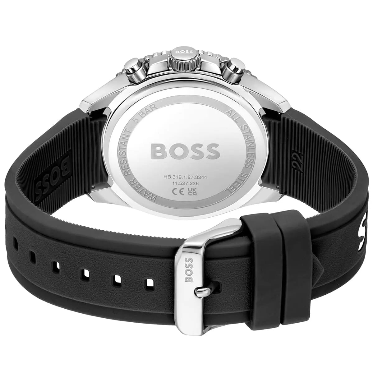 Hugo Boss Runner watch caseback with stainless steel cover and engraved text